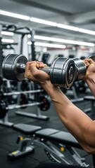 Person's Hands Holding Two Silver Dumbbells for Bicep Curls in a Gym weights lifting