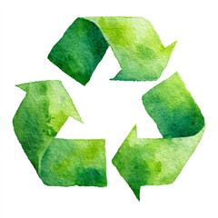 Watercolor green recycling symbol with textured brushstrokes