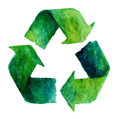 Watercolor a green recycling symbol