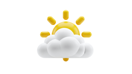 3D Render of Sun Shining Behind Clouds on White Background
