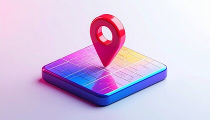 3D digital smartphone with a blue background featuring a GPS map pointer pin icon as a modern electronic communication technology symbol for mobile location and internet navigation