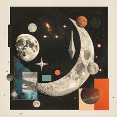 Celestial Symphony - Collage of Stars, Moon, and Cosmic Elements in New Age Style
