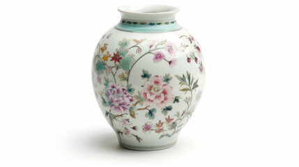 Exquisite Hand-painted Porcelain Vase with Floral Design on White Background - Timeless Elegance in Traditional Craftsmanship