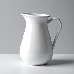 White pitcher with handle on a plain surface