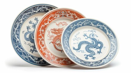 Exquisite Ming Dynasty Dragon Design Porcelain Dinner Plate Set | Hand-Painted Elegance on White Background