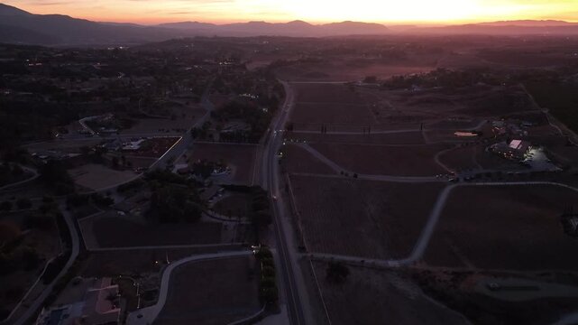 Sunrise drone flight over a beautiful vineyard in Temecula, California.