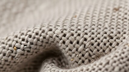 Close up of woven fabric texture with detailed weave and natural color