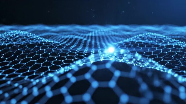 Abstract blue hexagonal grid network flowing motion background