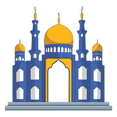 Flat Style Detailed Mosque Building Religious Place Architecture Illustration