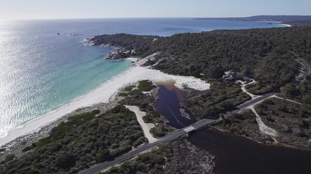 Sloop Rock Lookout And Surroundings In Binalong Bay, Tasmania, Australia - Drone Shot