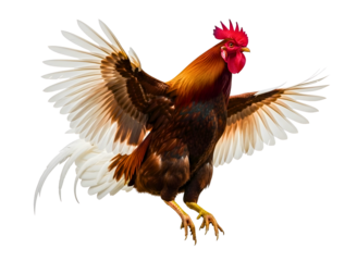 Brown rooster jumping
