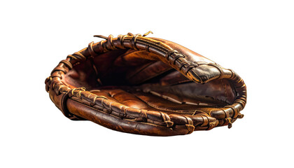 Close-up of a well-worn leather baseball glove, open and ready