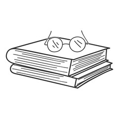 Simple illustration of a stack of two books with eyeglasses placed on top