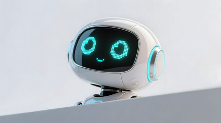 Cute robot head peeking up from the very bottom edge. Ample white copy space above for your text or design.