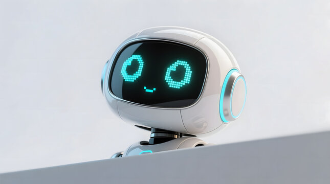 Cute robot head peeking up from the very bottom edge. Ample white copy space above for your text or design.