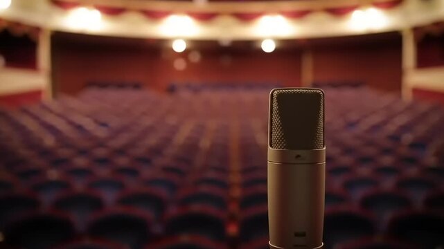 Microphone on stage with empty theater.
