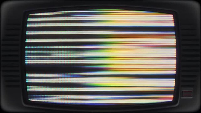 Glitchy TV screen with distorted colors and static noise