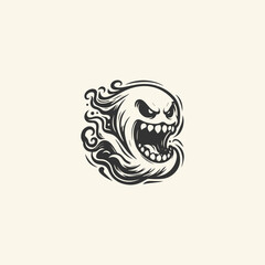 A creepy and scary ghost logo featuring a haunting cartoon style ghost character
