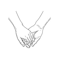 Minimalist Romantic Line Art Illustration of Two People Holding Hands Gently