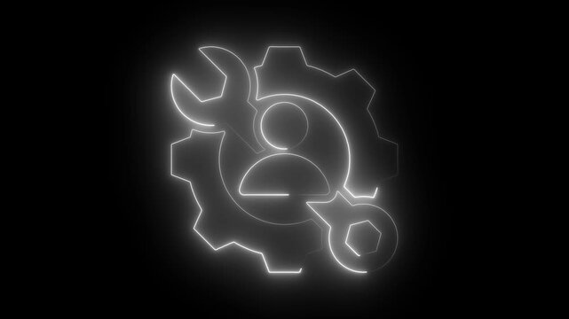  Neon User Settings Icon Animation &ndash; Profile with Gear and Wrench Symbol Glowing White   on Black