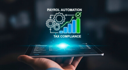 Payroll automation and tax compliance digital concept.