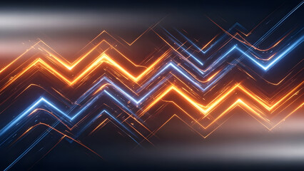Abstract Digital Energy Waves Glowing With Blue and Orange Light Trails Over Dark Background