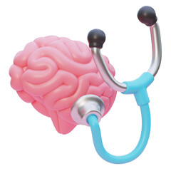 3D Claymorphism Stethoscope Checking a Brain