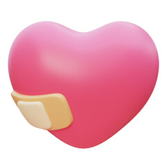 3D Claymorphism Pink Heart with Adhesive Bandage