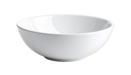 Plain white ceramic bowl with a rounded shape, isolated against a black background