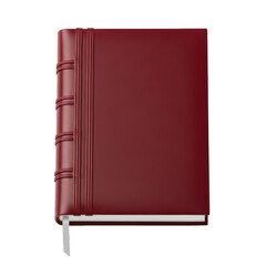 Detailed red leather book with raised bands on transparent background