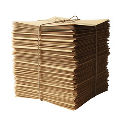 Stack of bound papers with twine isolated on transparent background