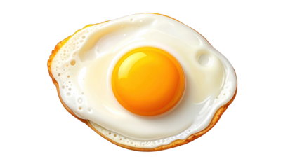 Overhead close-up of a perfectly fried egg with a vibrant yellow yolk and white