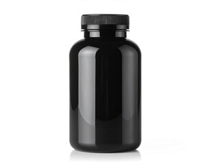 Fototapeta premium Black Opaque Bottle with Screw Cap on White Background