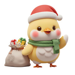 Fototapeta premium Charming 3D Chick Waving with Santa Hat and Holiday Presents