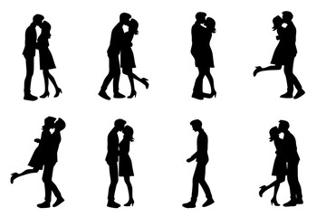 Fototapeta premium Couple kissing bundle silhouette vector illustration isolated on white background