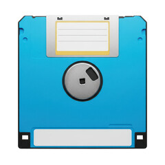 Detailed blue floppy disk on transparent background