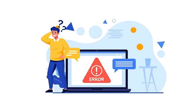 Digital Dilemma: A person grappling with a system error displayed prominently on their laptop screen. A visual metaphor for technological frustration.