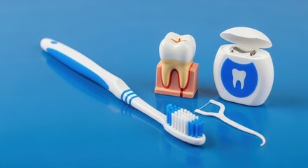 A dental health collection presents a vibrant array of tools and models essential for oral care, promoting a commitment to a healthy smile.