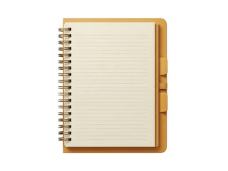 Open spiral notebook with lined pages on transparent background