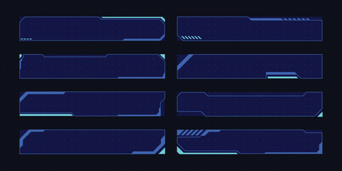 Set of modern, blue futuristic interface panels on a dark background.