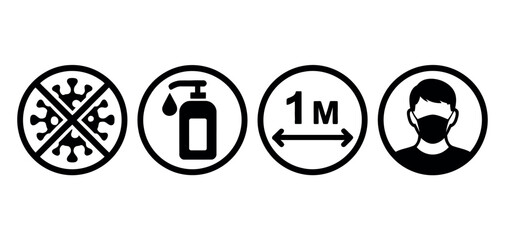 Protect yourself and others with hygiene and social distancing icons for health safety
