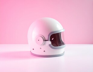 Fototapeta premium Retro 70s Inspired Futuristic Space Helmet on Pink Background
