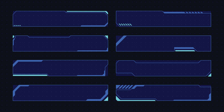Set of modern, blue futuristic interface panels on a dark background.