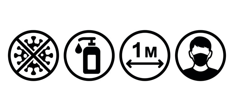 Protect yourself and others with hygiene and social distancing icons for health safety