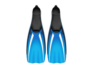 Pair of sleek blue and black swim fins on transparent background