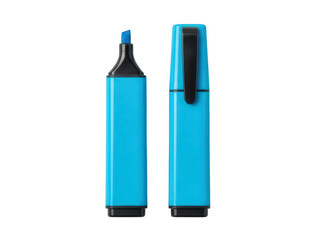 Two blue highlighters one open isolated on transparent background