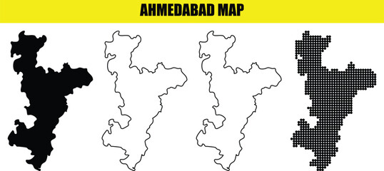 ahmedabad map silhouette outline dot vector city graphic geographic region indian state outline graphic © Ehan