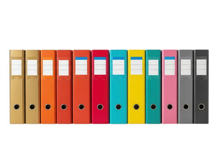 Colorful ring binders in a row on transparent background