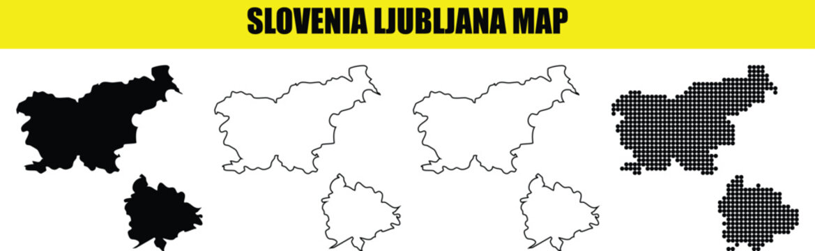 Slovenia ljubljana map vector graphics featuring solid silhouette outline and dotted styles for professional creative use