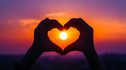 Hands Forming a Heart Shape Around a Setting Sun Silhouette love sunset isolated on a transparent background